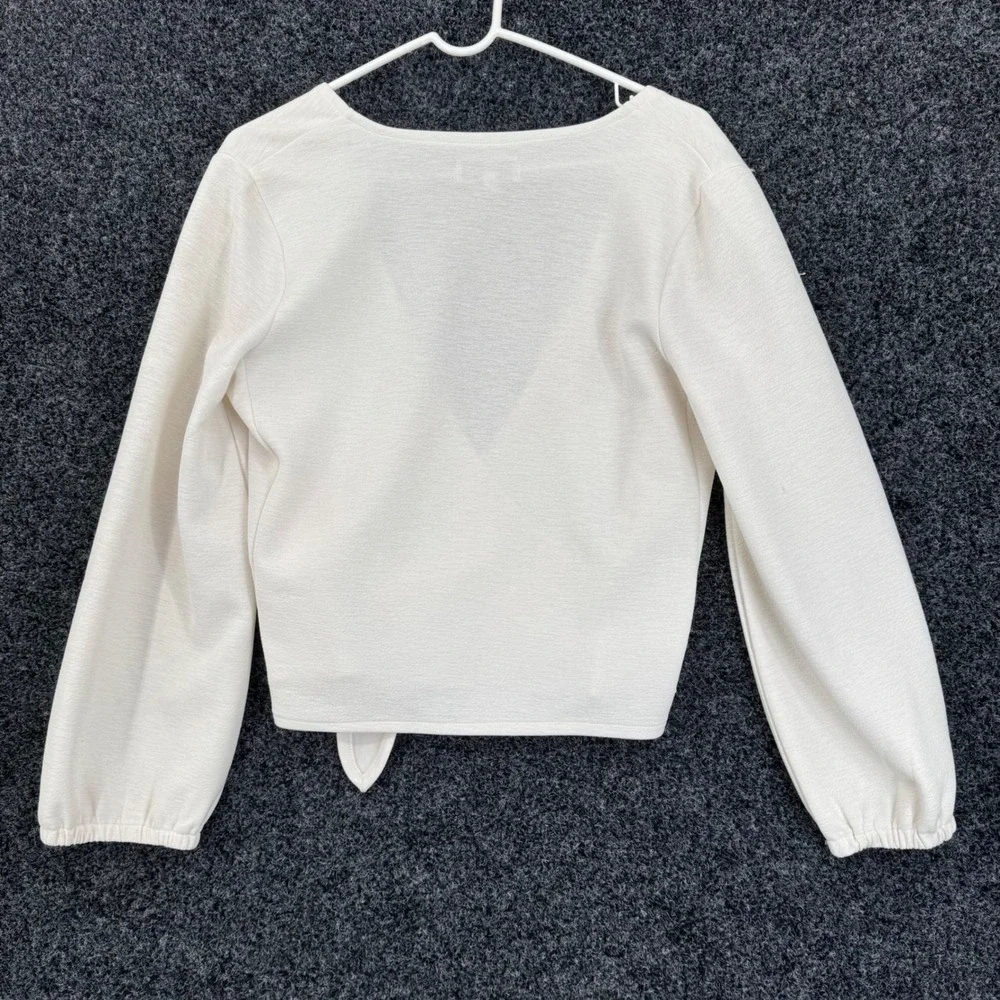 Madewell Texture & Thread Wrap Top Antique Cream Long Sleeve Tie Waist Blouse M